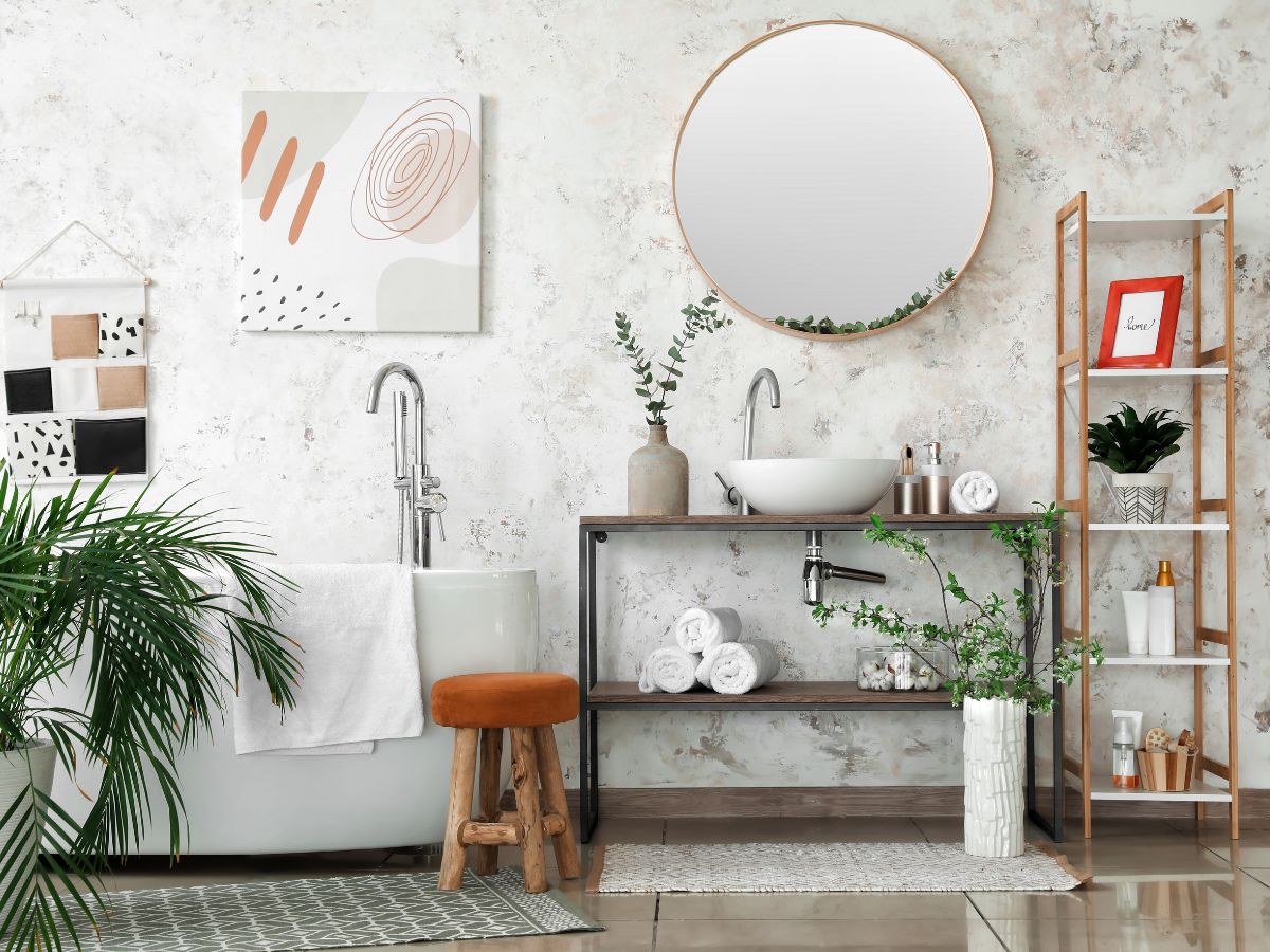 Eclectic Bathroom With Mirrors